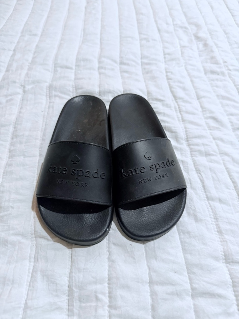 kate spade Black Logo Slide Sandals with Embossed Branding